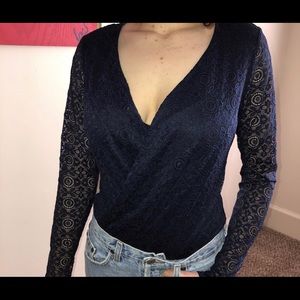 Navy blue long sleeve bodysuit